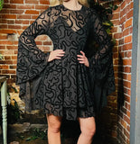 Severin Short Mesh Serpentine Bell-Sleeved Dress - Snake Print