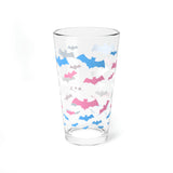 Batty Trans Pride Pint Glass - 16oz - Goth Trans Bats Tumbler - LGBTQ