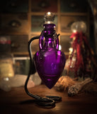 Thorn & Moon Magick Potion Bottle - Purple Glass Vessel with Stand - Pentagram Charm