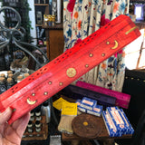 Red Wooden Incense Burner with Brass Inlay - Coffin - Stick Incense - Box