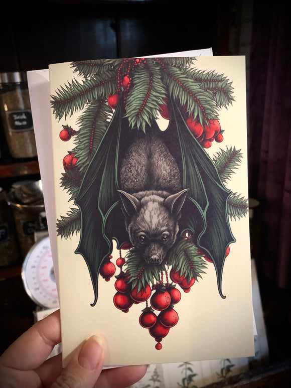 Festive Bat - Yule / Solstice - Xmas - Holiday Greeting Card