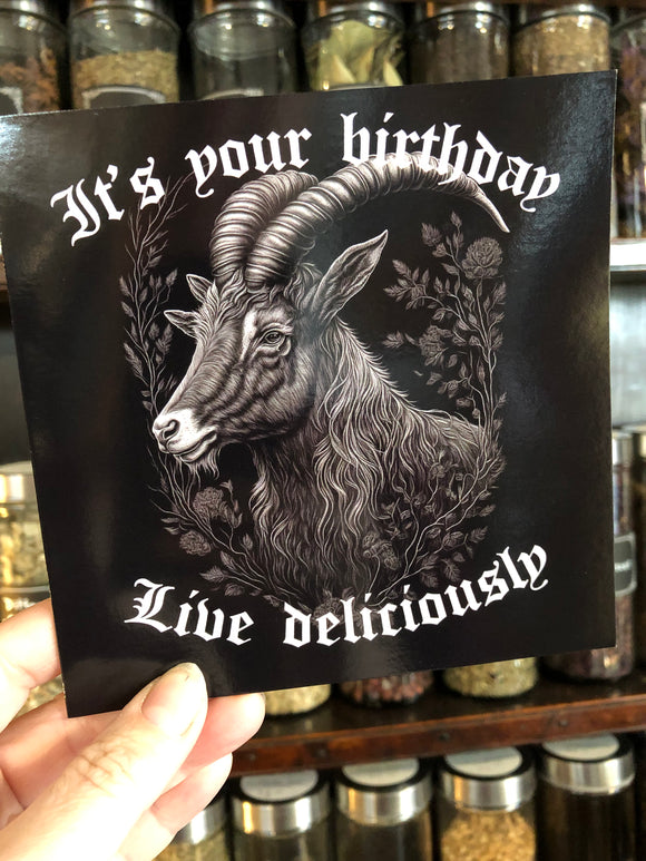 Live Deliciously - Spooky - Witchy Goat - Birthday Greeting Card