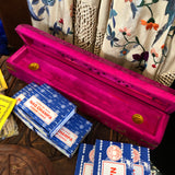 Fuschia Wooden Incense Burner with Brass Inlay - Coffin - Stick Incense - Box