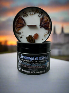 Saint Michael Archangel Candle- 8oz 100% Soy - Wood Wick - Crystals & Essential Oils