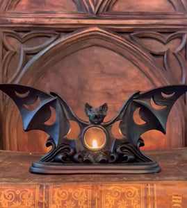 LUNACEA Bat Moonphase Tealight Holder - Gothic Candleholder