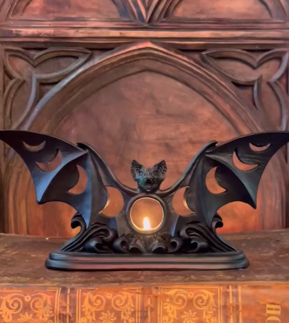 LUNACEA Bat Moonphase Tealight Holder - Gothic Candleholder