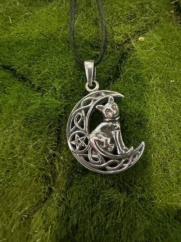 Moon Cat  - 100% Pewter Necklace