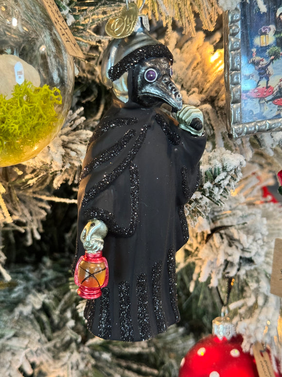 Holiday Tree Ornament - Plague Doctor - Blown Glass and Glitter