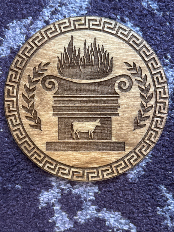 Wooden Engraved Hestia Hearth Altar Tile - Greek