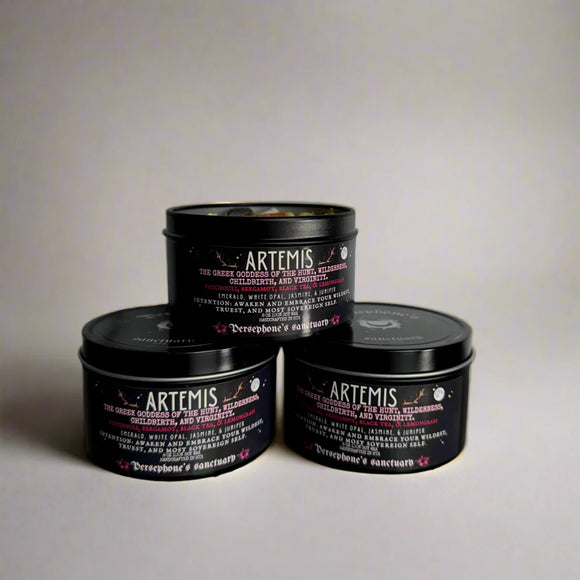 Artemis Candle- 8oz 100% Soy - Wood Wick - Crystals & Essential Oils