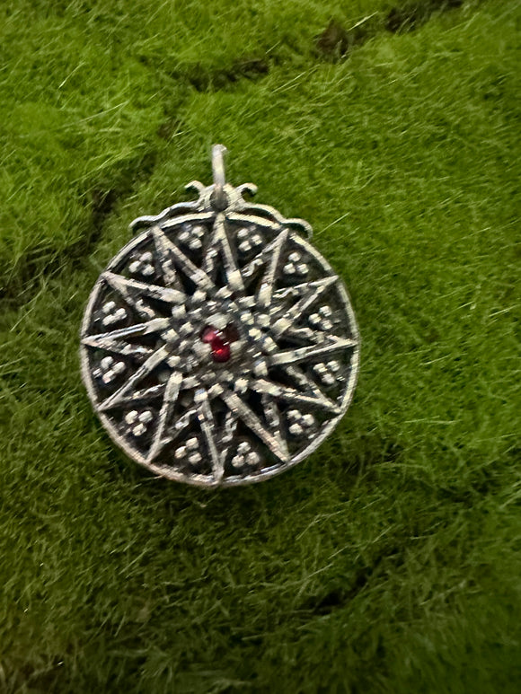 Dodecagram Pewter Pendant With Garnet