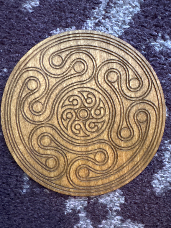Wooden Engraved Hekate Stropholos Altar Tile - Hecate
