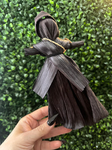 Black Corn Husk Poppet / Doll - Female Figure