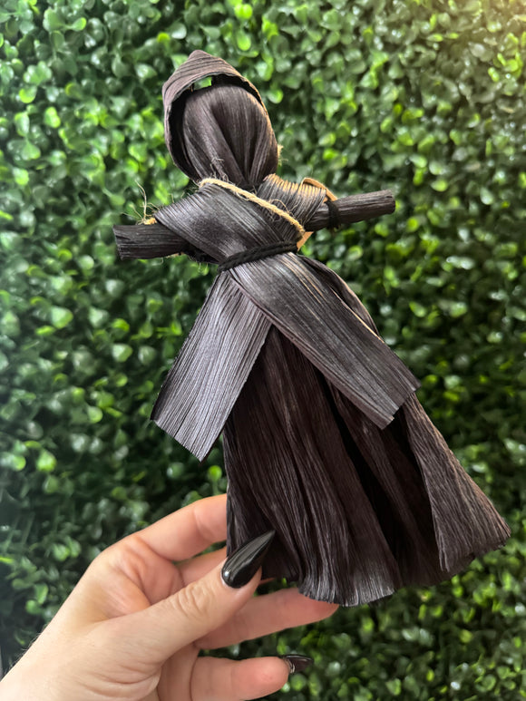 Black Corn Husk Poppet / Doll - Female Figure