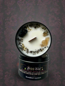 Boss Witch Candle- 8oz 100% Soy - Wood Wick - Crystals & Essential Oils