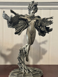 The Morrigan with Ravens 13” Statue - Silver Finish