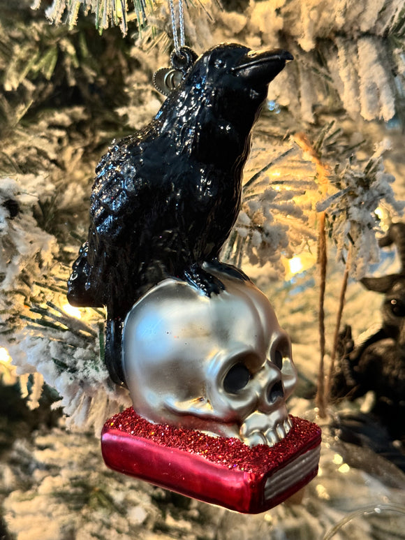 Holiday Tree Ornament - Poe’s Raven - Blown Glass and Glitter