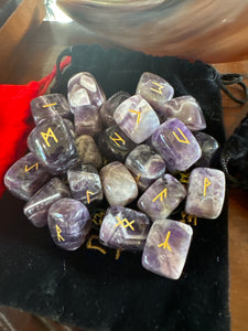 Rune Set - Amethyst - Engraved Crystal Stones - Divination