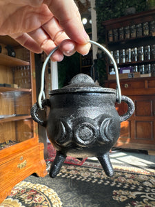 3” Cast Iron Triple Moon Cauldron with Lid