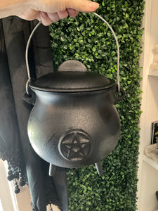 Large 8” Cast Iron Pentagram Cauldron with Lid