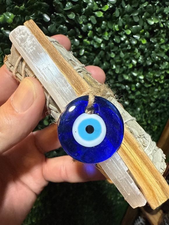 Sage, Palo Santo, Selenite and Evil Eye- Smudge Bundle