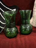 Pair Vintage Emerald Green Vases