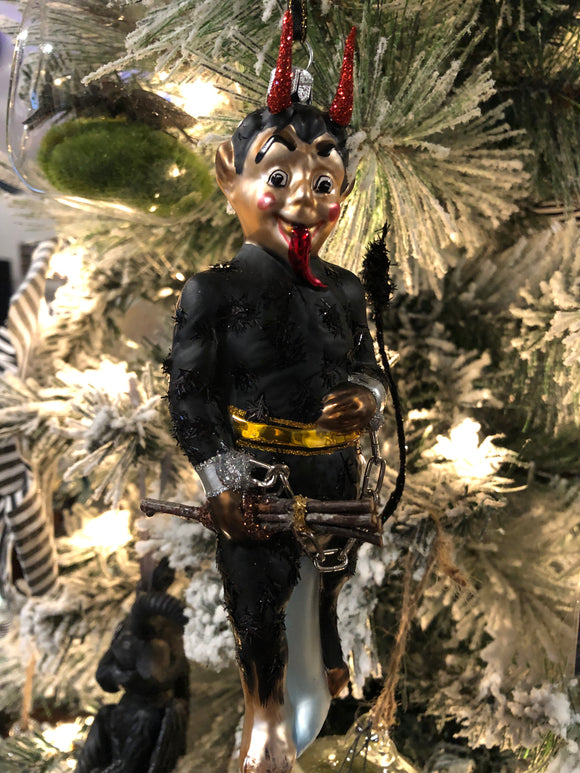 Holiday Tree Ornament - Krampus - Blown Glass and Glitter