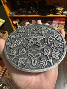 Round Resin Incense Burner - Triple Moon Pentagram - Stick Incense