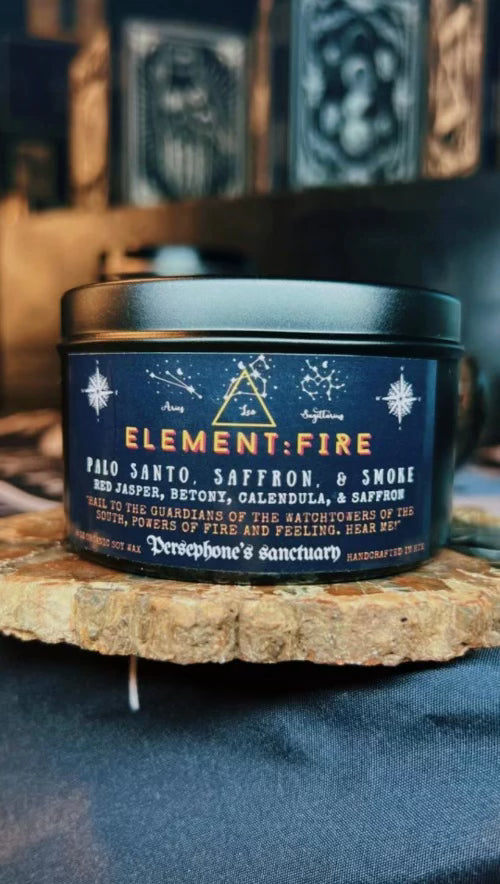 Fire Element - 8oz 100% Soy - Wood Wick - Crystals & Essential Oils