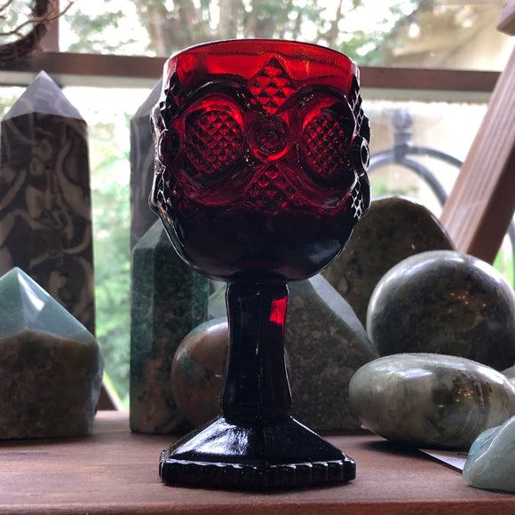 Deep Blood Red Glass Goblet - Vintage - AVON