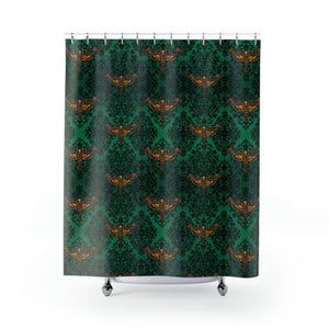 Death's Head Hawkmoth Emerald Damask Shower Curtain