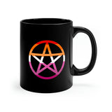 Lesbian Witchcraft - Pride Flag Pentagram - 11oz Black Mug