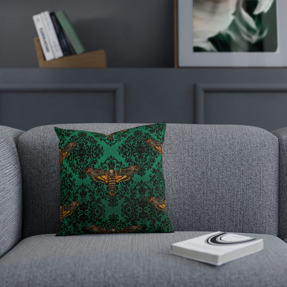 Death's Head Moth - Emerald Damask - Cushion / Pillow
