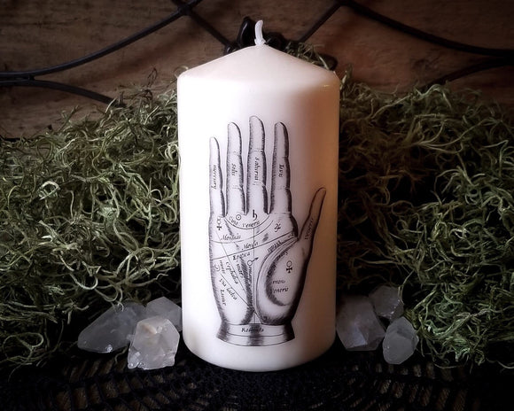 Thorn & Moon Illustrated Candle Palmistry Hand - Fortune Telling - Palm Reading - Decorative 6