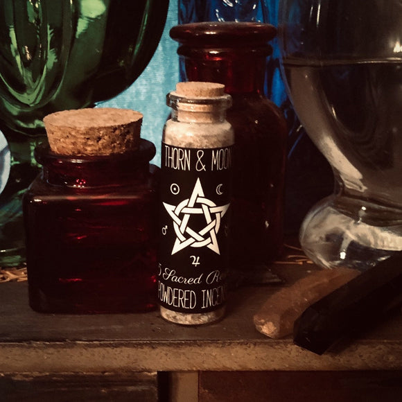 Thorn & Moon Powdered Incense - 5 Sacred Resins - frankincense, myrrh, palo santo, dragonsblood, white copal