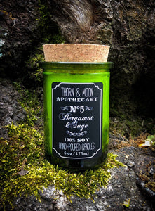 Thorn & Moon Apothecary Candle - No. 5 - Bergamot and Sage - 100% Soy - Scented Candle - Essential Oil and Fragrance Oil blend, Herbs