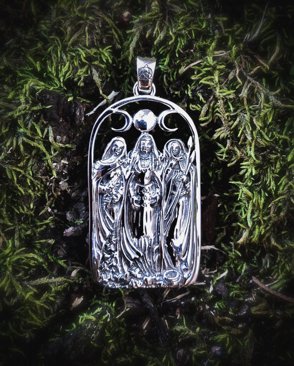 Triple Goddess Sterling Silver Pendant - Maiden Mother Crone - Triple Moon