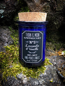 Thorn & Moon Apothecary Candle - No. 3 - Lavender and Vanilla - 100% Soy - Scented Candle - Essential Oil and Fragrance Oil blend, Herbs