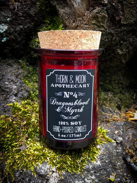 Thorn & Moon Apothecary Candle - No. 4- Dragonsblood and Myrrh- 100% Soy - Scented Candle - Essential Oil and Fragrance Oil blend, Resins