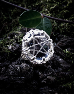 The White Witch Filigree Ring - Quartz Crystal - Pentagram - Sterling Silver - Pagan