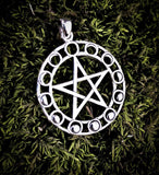 Moon Magic Pentagram Pendant - Sterling Silver - Moon Phases