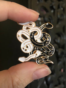 Twin Serpents Large Enamel Lapel Pin