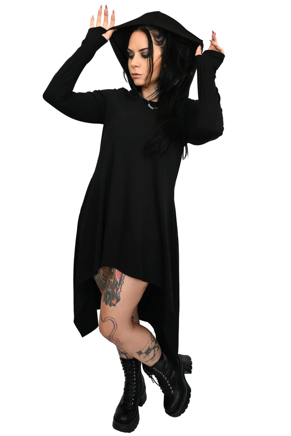 Creature of the Night by Foxblood - Black Hooded Tunic Dress