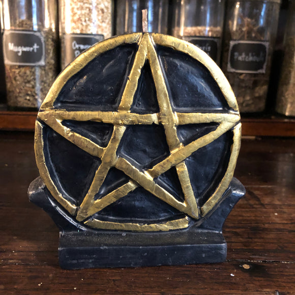 Pentagram - Altar - Beeswax - Black/Gold - Figure Candle