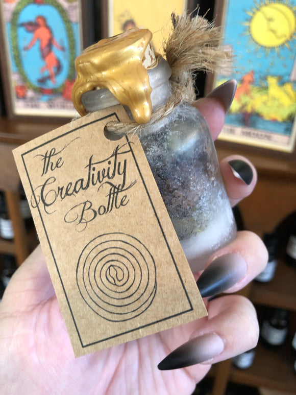 The Creativity Bottle - Spell Bottle - Vintage Bottle - Herbs & Crystals