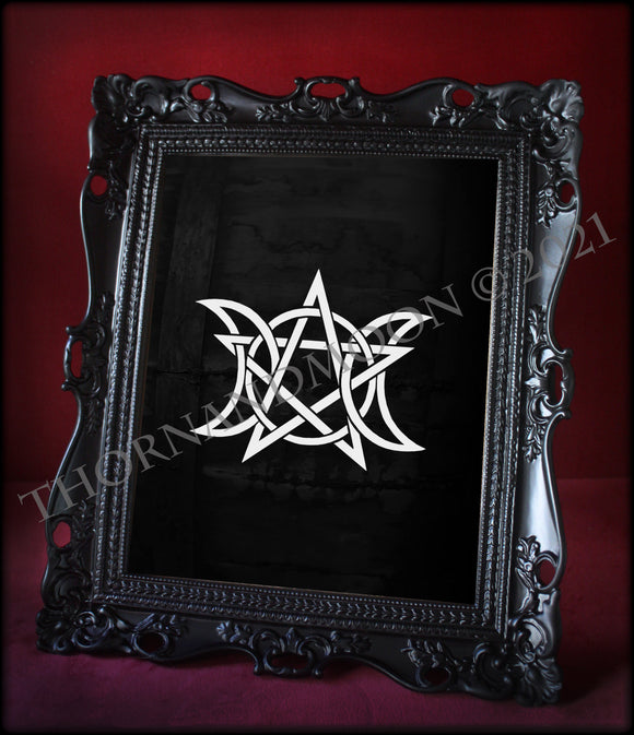 Pentagram Triple Moon - Witchcraft Sigil Vinyl Decal - 6”