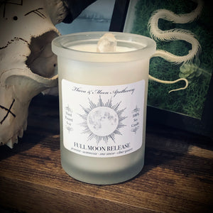 Thorn & Moon FULL MOON RELEASE Candle - Jasmine, Artemisia, Star Anise, Clear Quartz - 100% Soy - Scented Candle - Essential Oil and Fragrance Oil blend
