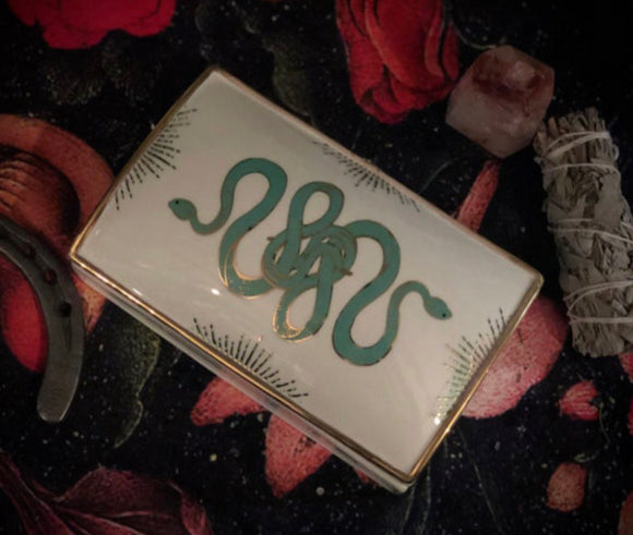 Serpents Embrace Ceramic Box - Porcelain - Tarot - Altar - Jewelry Dish
