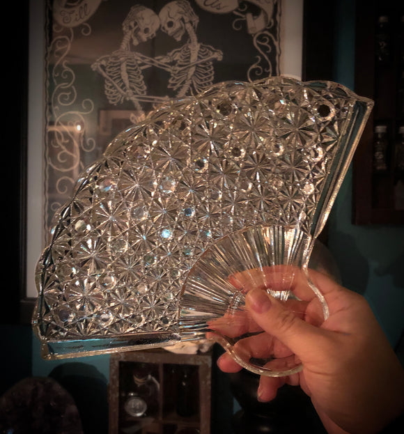 Vintage Glass Fan - Vanity Tray - Trinket Dish