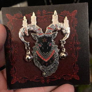 Yule Goat Enamel Pin - Large Goat Pin with Bells